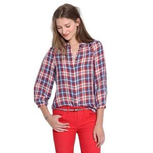 Madewell Broadway‎ & Broome Size Large Top Pemberley Blouse Silk Plaid 1236